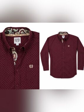 Cinch Men's Maroon Geometric Print Button-Down Shirt